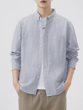 Men's Plus Size Striped Button Up Long Sleeve Shirt Gray Stripes / M