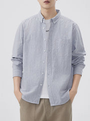 Men's Plus Size Striped Button Up Long Sleeve Shirt Gray Stripes / M