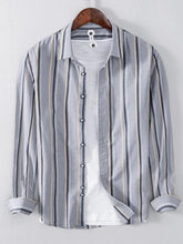 Men's Plus Size Striped Button Up Long Sleeve Shirt Light Gray / M