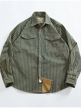 Men's Plus Size Striped Button Up Long Sleeve Shirt Military Green Strip / M