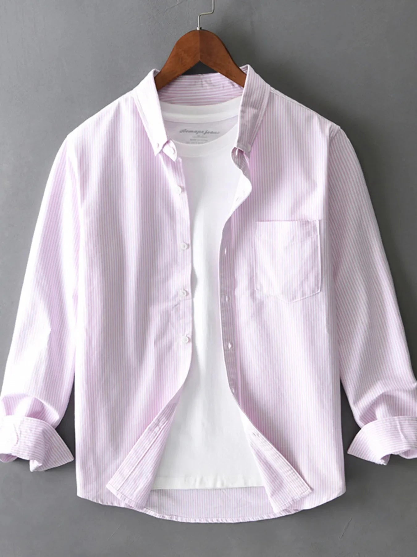 Men's Plus Size Striped Button Up Long Sleeve Shirt Pink / M