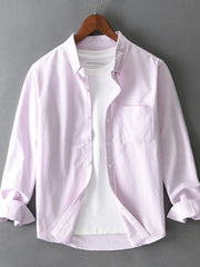 Men's Plus Size Striped Button Up Long Sleeve Shirt Pink / M