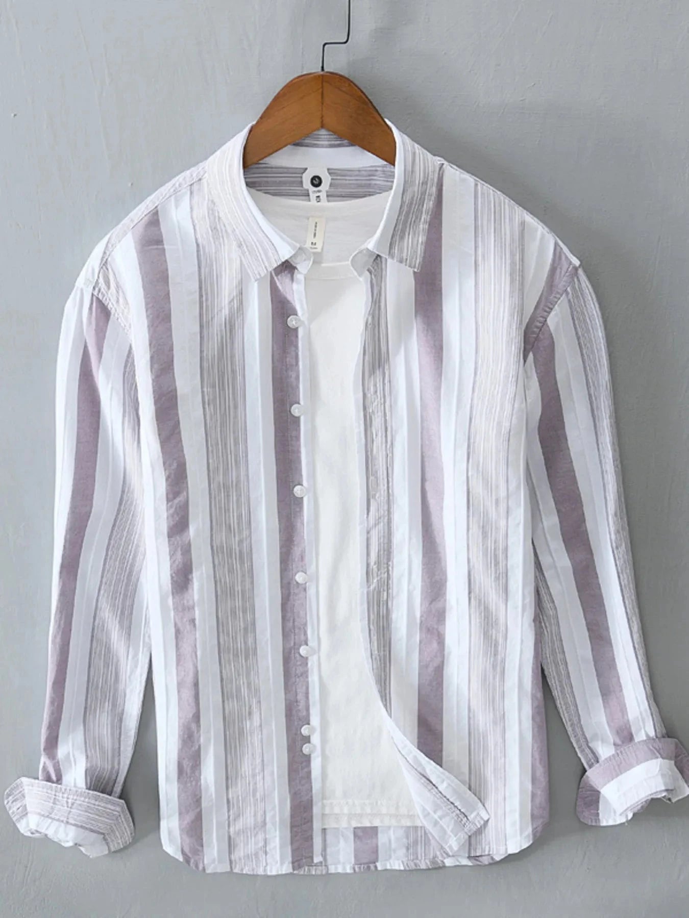 Men's Plus Size Striped Button Up Long Sleeve Shirt Purple / M