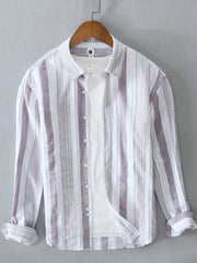 Men's Plus Size Striped Button Up Long Sleeve Shirt Purple / M