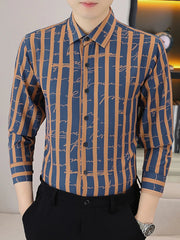Men's Plus Size Striped Button Up Long Sleeve Shirt Tangerine / M