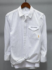 Men's Plus Size Striped Button Up Long Sleeve Shirt White / M