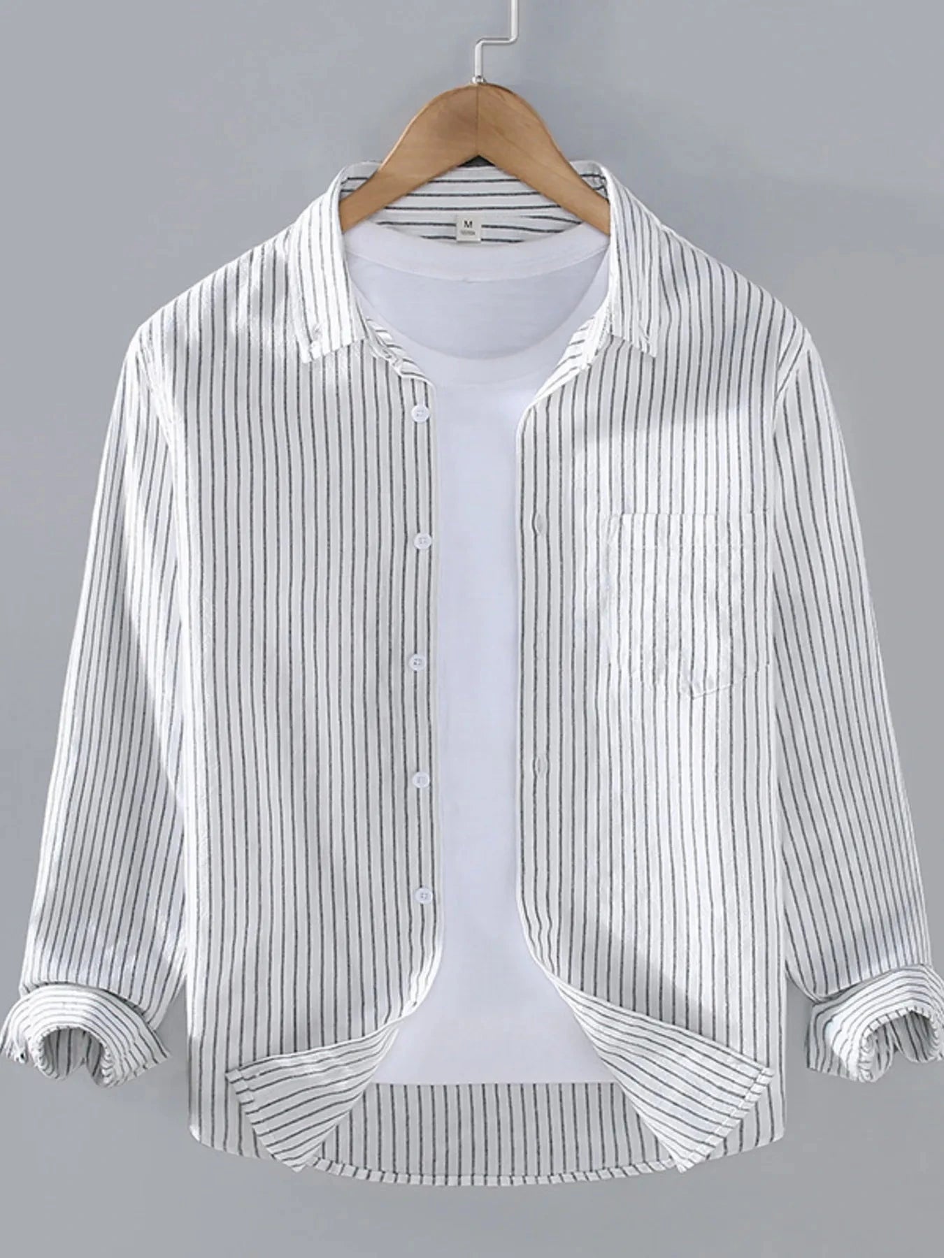 Men's Plus Size Striped Button Up Long Sleeve Shirt White / M