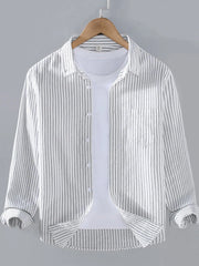 Men's Plus Size Striped Button Up Long Sleeve Shirt White / M