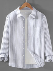 Men's Plus Size Striped Button Up Long Sleeve Shirt White / M