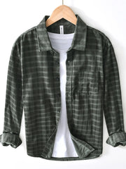 Men's Plus Size Striped Button-Up Shirt Army Green / M