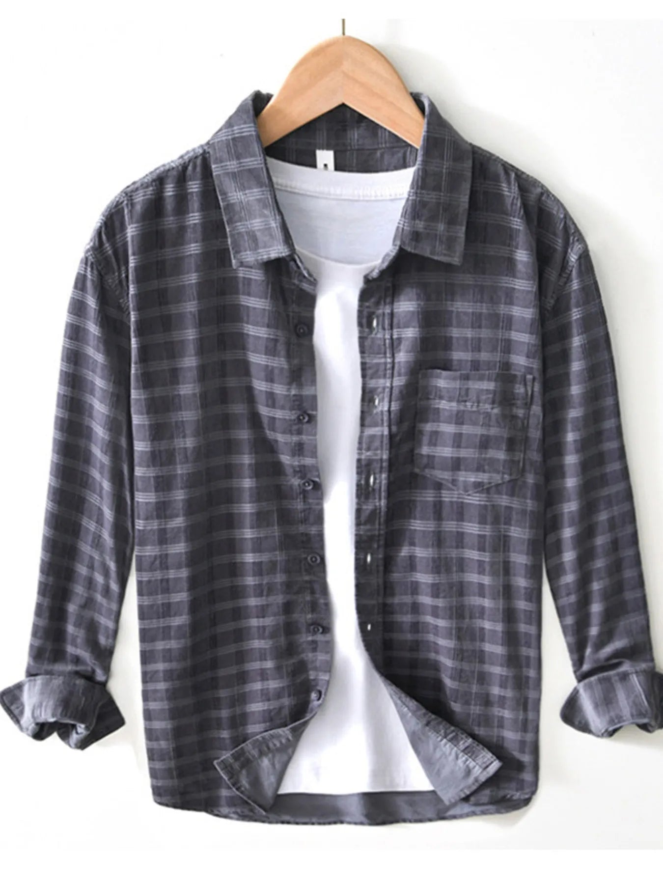 Men's Plus Size Striped Button-Up Shirt Gray / M