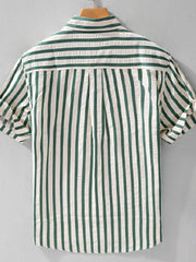 Men's Plus Size Striped Button Up Short Sleeve Shirt