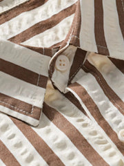 Men's Plus Size Striped Button Up Short Sleeve Shirt