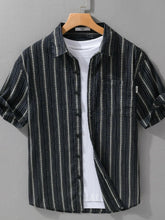 Men's Plus Size Striped Button Up Short Sleeve Shirt Black Bar / M