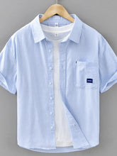 Men's Plus Size Striped Button Up Short Sleeve Shirt Blue / M