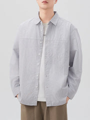 Men's Plus Size Striped Casual Button-Down Shirt Grey / M