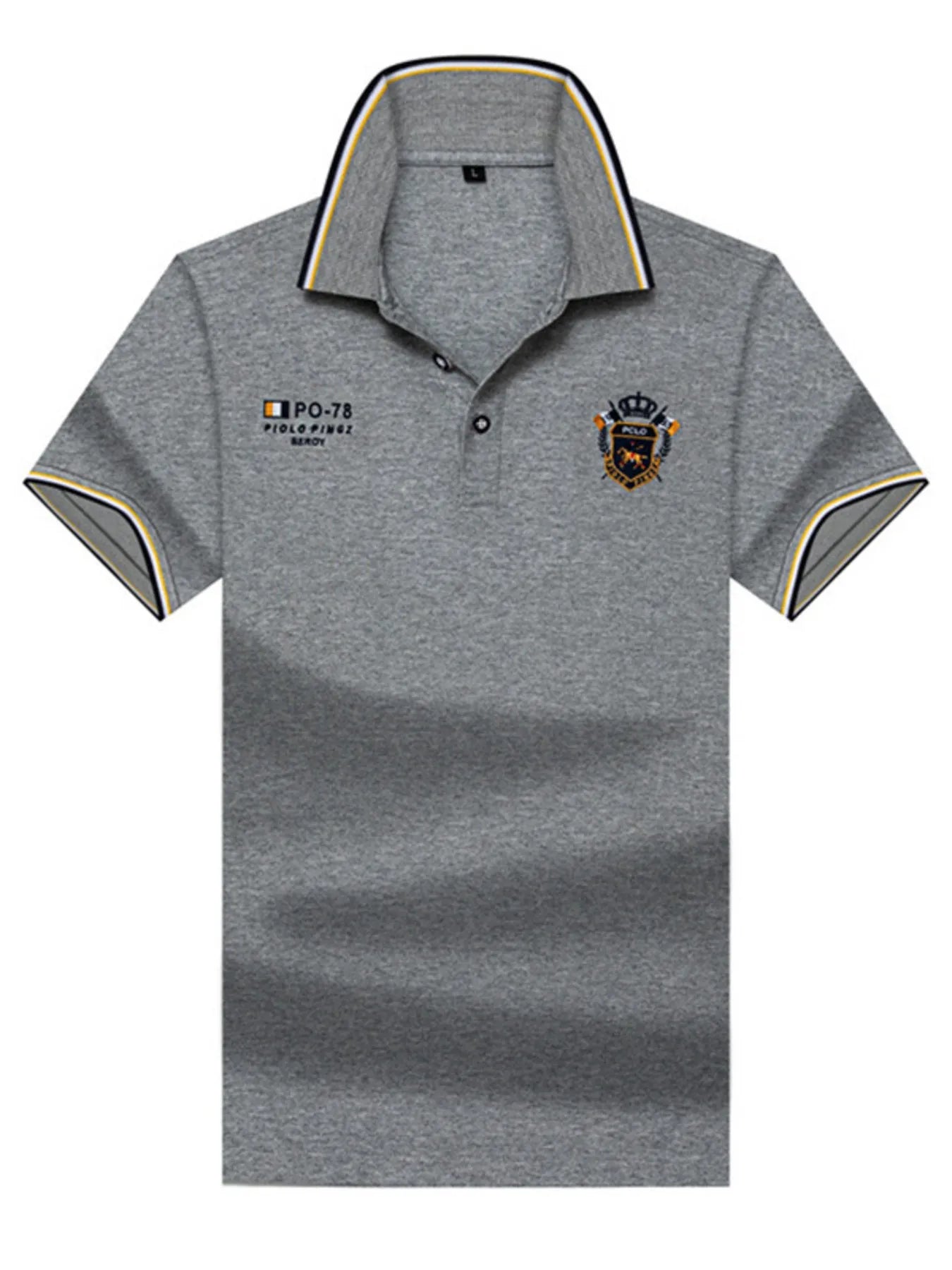 Men's Plus Size Striped Collar Embroidered Detail Polo Dark Gray / M