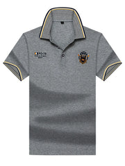 Men's Plus Size Striped Collar Embroidered Detail Polo Dark Gray / M