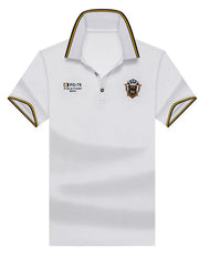 Men's Plus Size Striped Collar Embroidered Detail Polo White / M