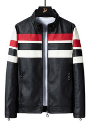Men's Plus Size Striped Leather Moto Jacket