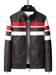 Men's Plus Size Striped Leather Moto Jacket