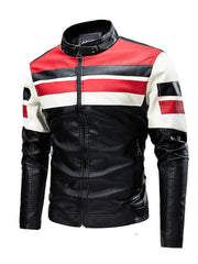 Men's Plus Size Striped Leather Moto Jacket Red / M
