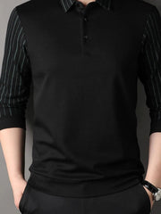 Men's Plus Size Striped Long Sleeve Polo Green / M