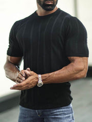 Men's Plus Size Striped Round Neck Short Sleeve T-Shirt Black / 2XL