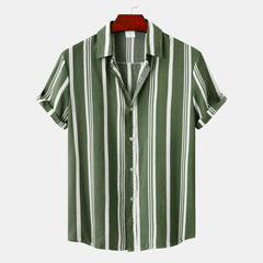 Men's Plus Size Striped Short Sleeve Button-Down Shirt Army Green / M