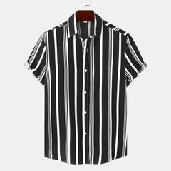 Men's Plus Size Striped Short Sleeve Button-Down Shirt Black / M