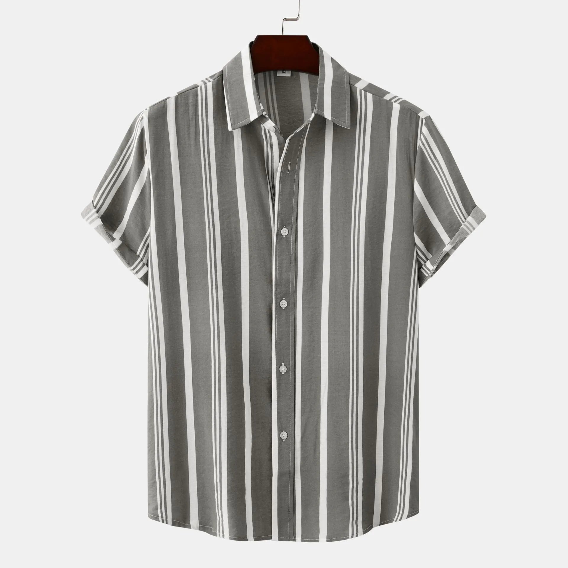Men's Plus Size Striped Short Sleeve Button-Down Shirt Grey / M