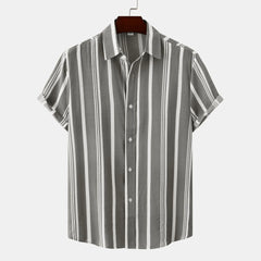 Men's Plus Size Striped Short Sleeve Button-Down Shirt Grey / M