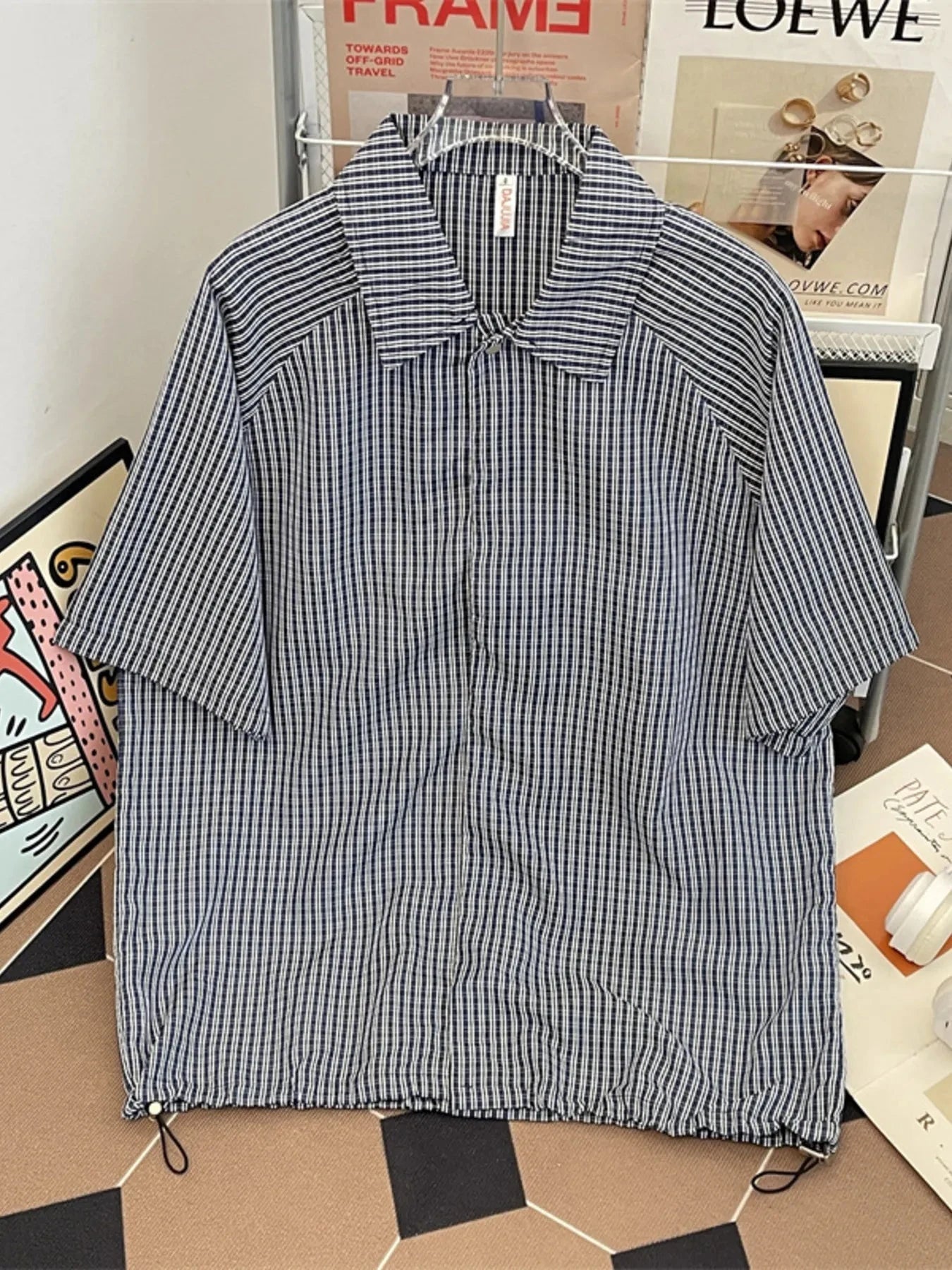 Men's Plus Size Striped Short Sleeve Casual Shirt Blue / M