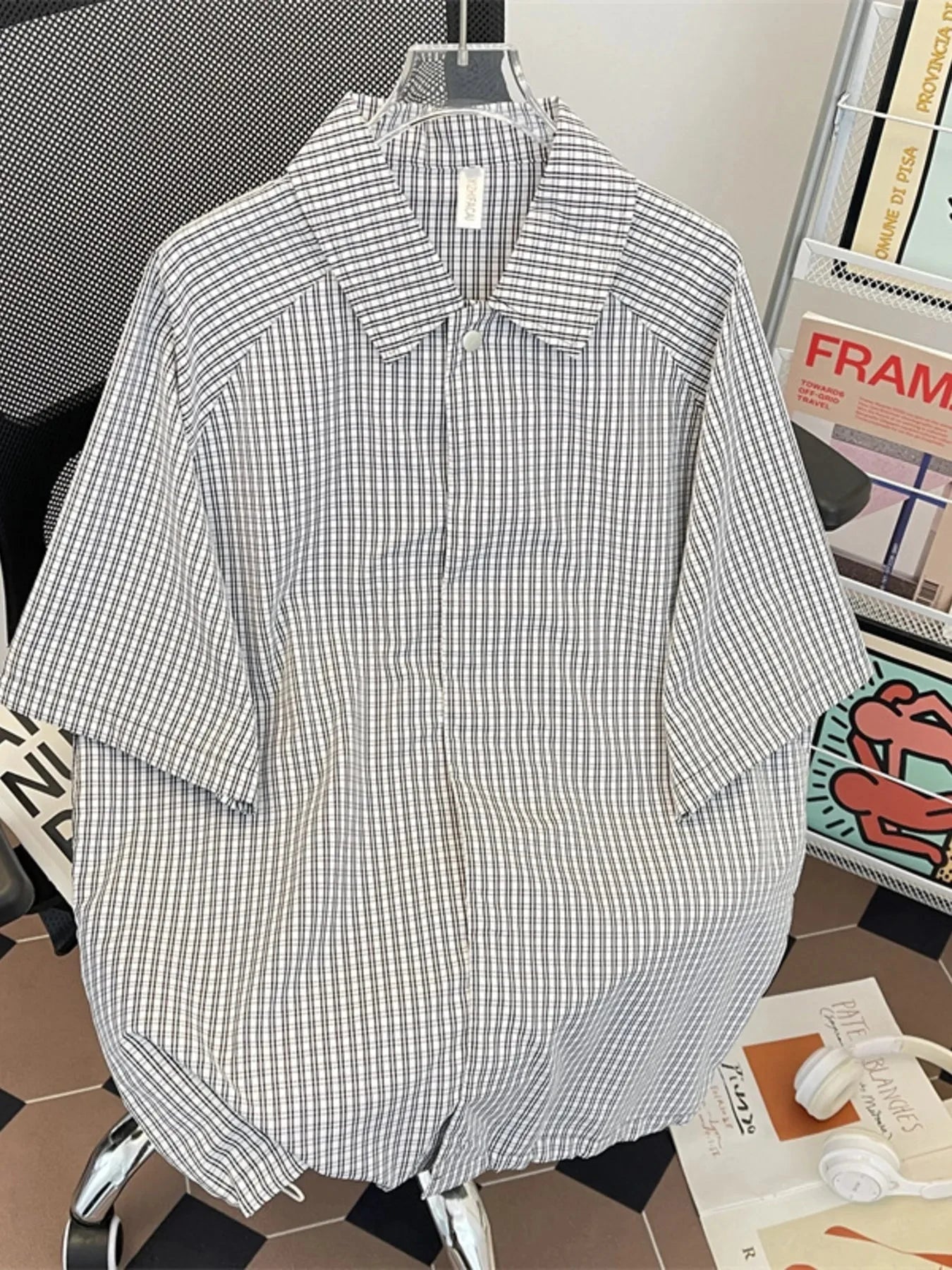 Men's Plus Size Striped Short Sleeve Casual Shirt White / M