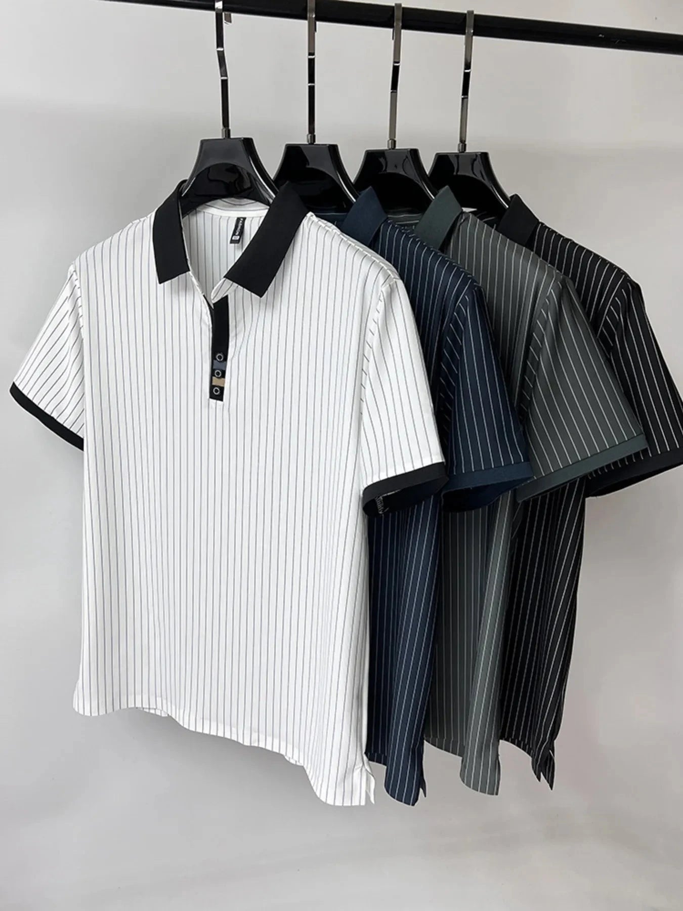 Men's Plus Size Striped Short Sleeve Polo