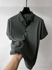 Men's Plus Size Striped Short Sleeve Polo Green / M