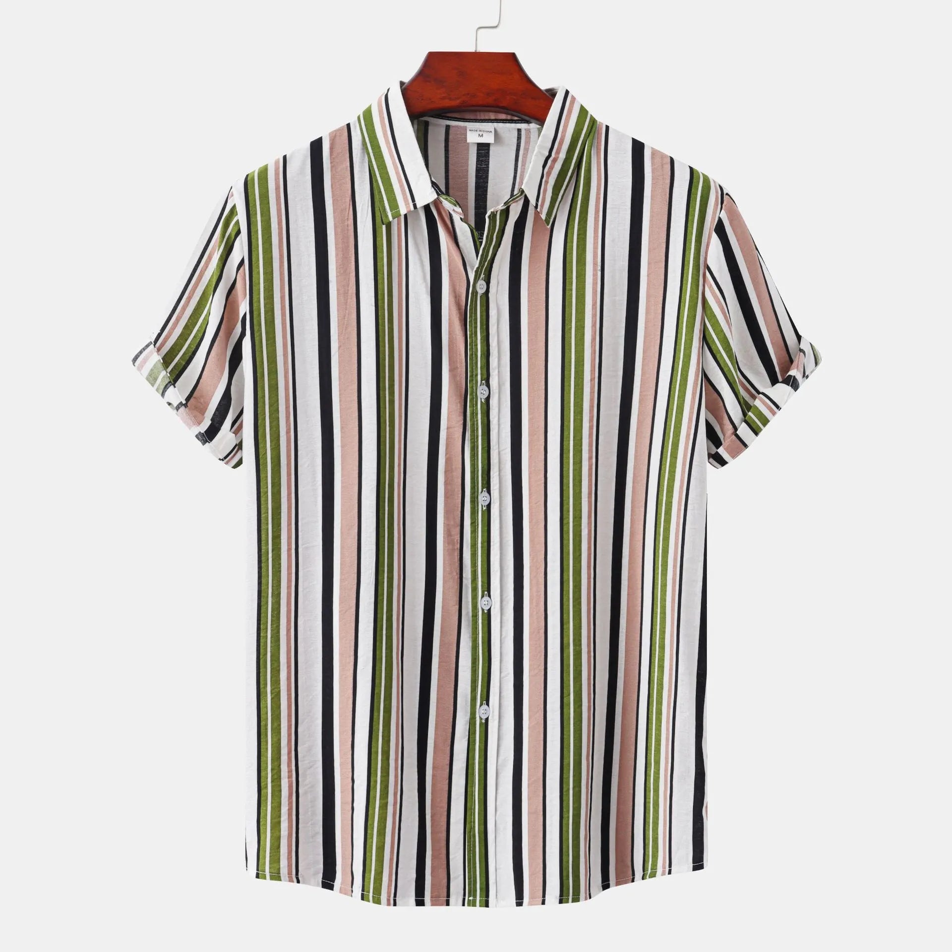 Men's Plus Size Striped Short Sleeve Shirt Green / M