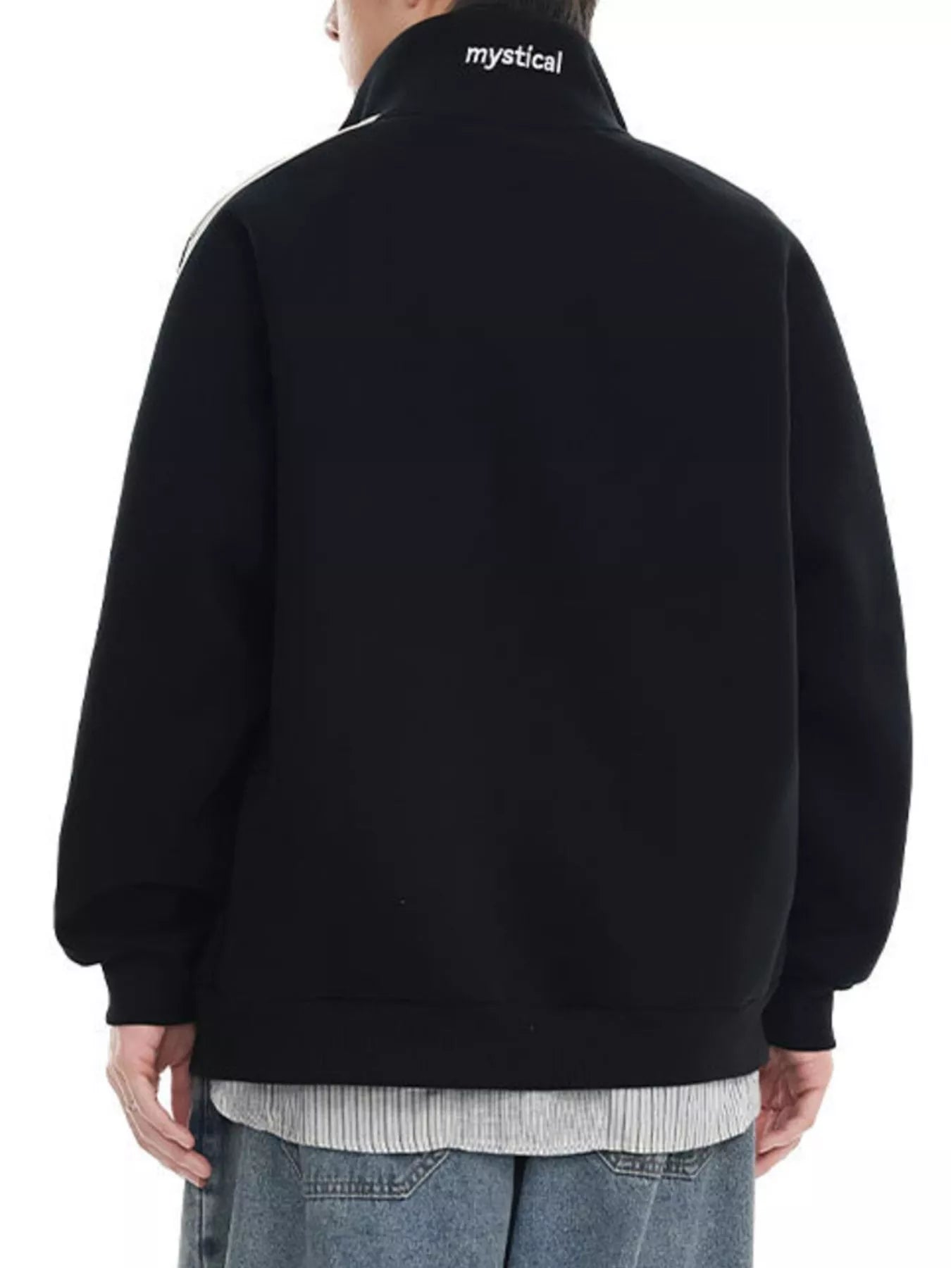 Men's Plus Size Striped Sleeve Zip-Up Sweatshirt