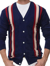 Men's Plus Size Striped V-Neck Button-Up Cardigan