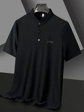 Men's Plus Size Textured Button Detail Short Sleeve Top Black / M