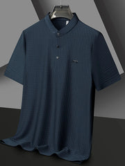 Men's Plus Size Textured Button Detail Short Sleeve Top Blue / M