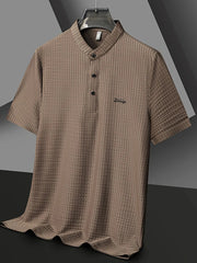 Men's Plus Size Textured Button Detail Short Sleeve Top Khaki / M