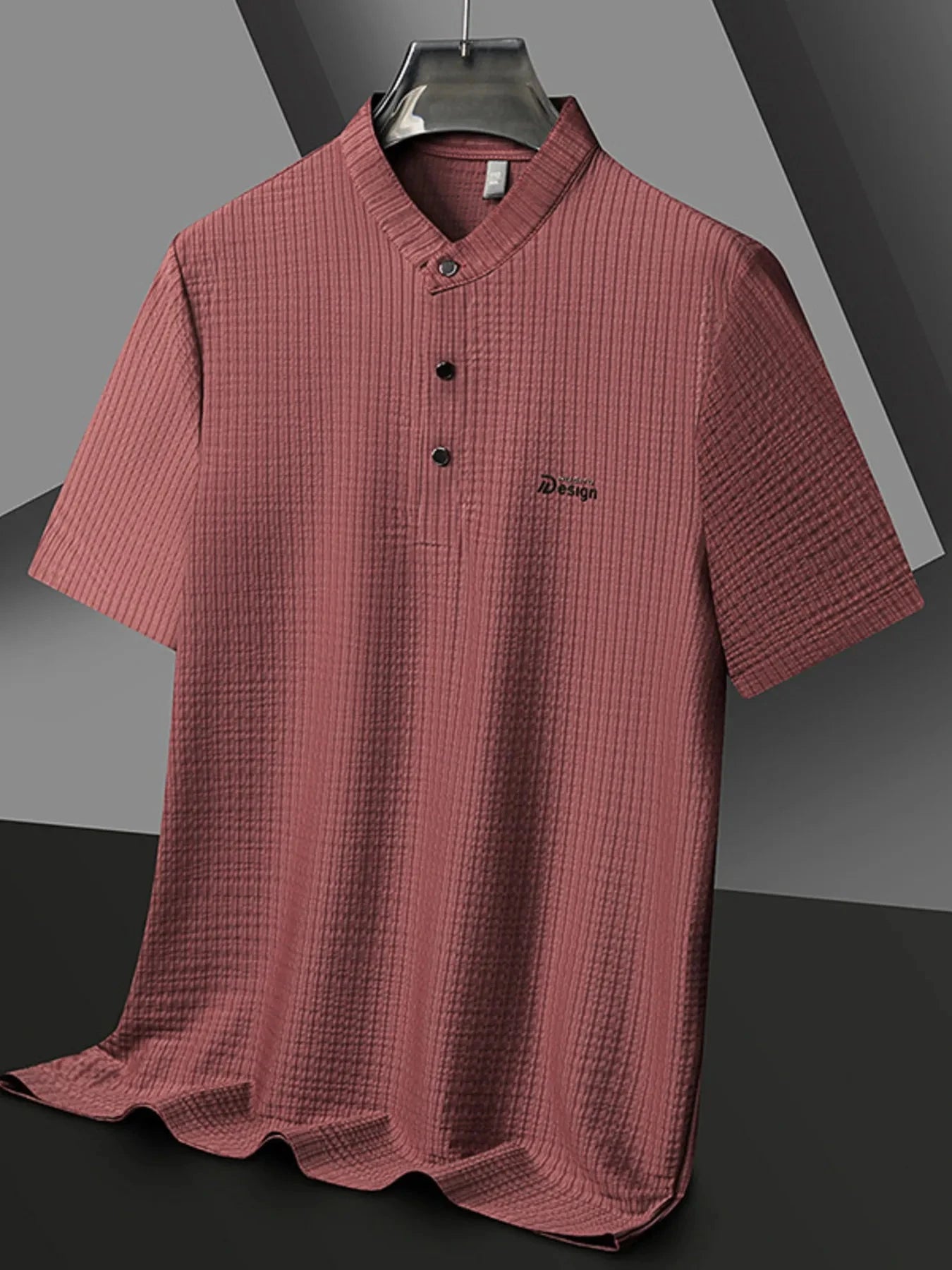 Men's Plus Size Textured Button Detail Short Sleeve Top Red / M