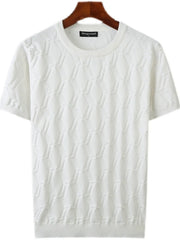 Men's Plus Size Textured Round Neck Short Sleeve Knit Top White / M