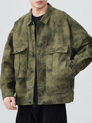 Men's Plus Size Tie-Dye Button Up Shirt Military Green / M