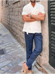 Men's Plus Size Tied Lightweight Linen Wrap Top White / M