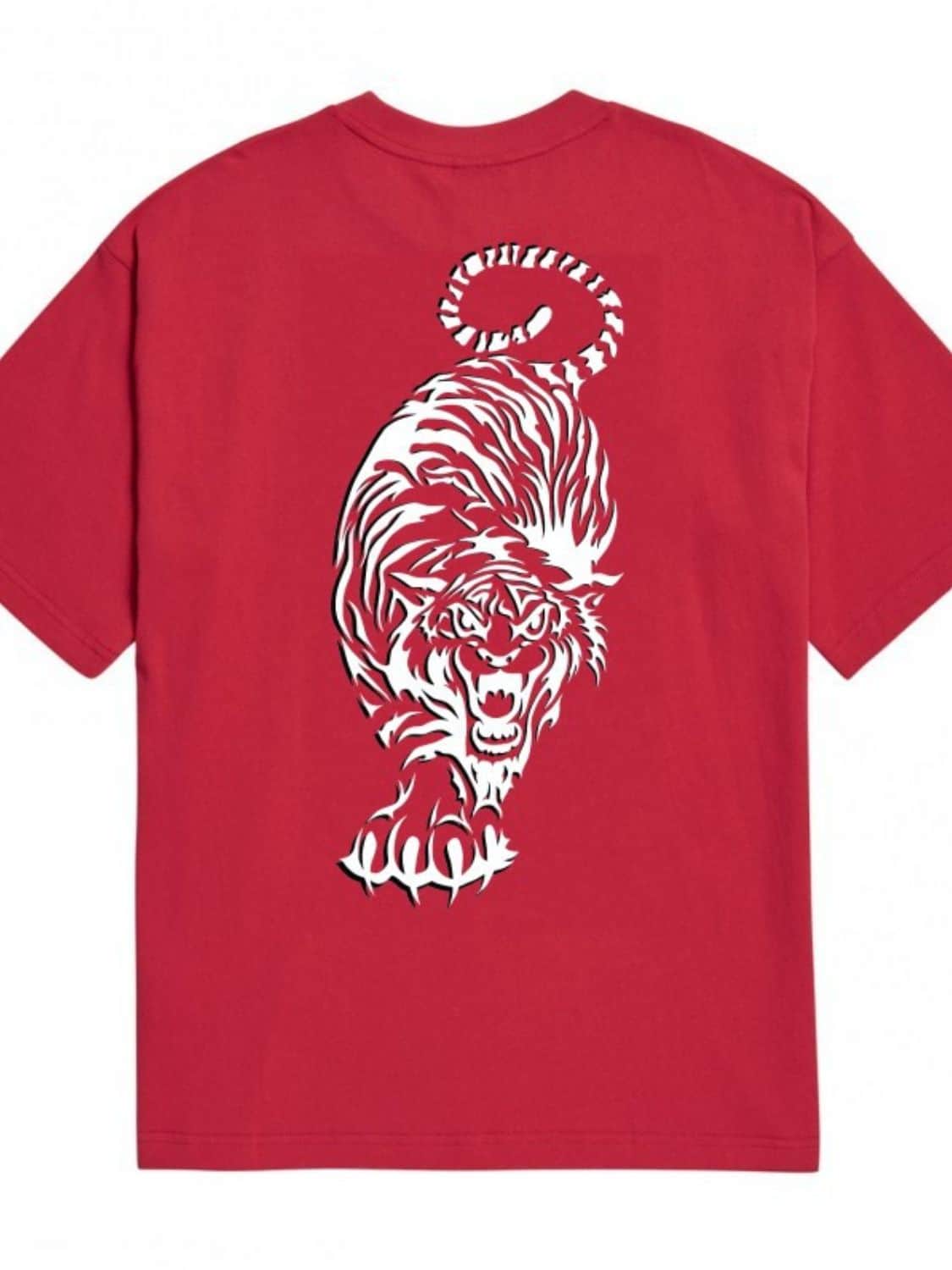 Men's Plus Size Tiger Round Neck Short Sleeve T-Shirt Deep Red / 3XL