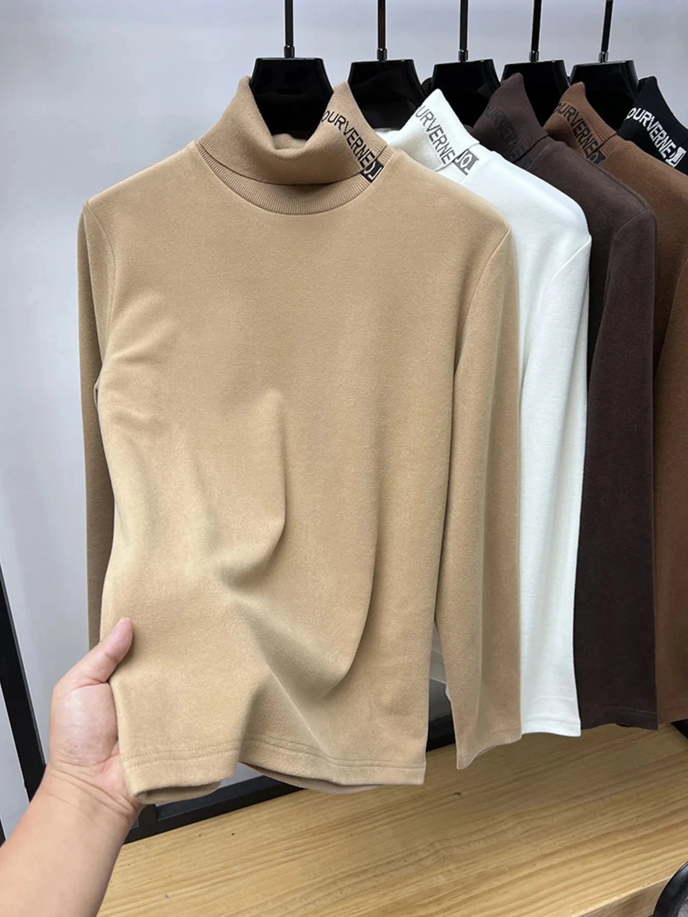 Men's Plus Size Turtleneck Long Sleeve Top Khaki / M