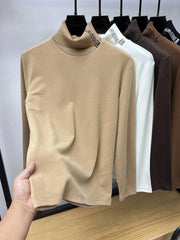 Men's Plus Size Turtleneck Long Sleeve Top Khaki / M