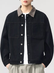 Men's Plus Size Two-Tone Collar Casual Jacket Black / M